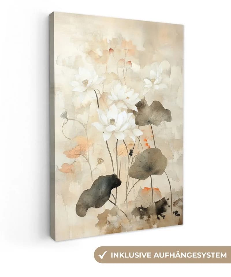 OneMillionCanvasses® Leinwandbild Blumen Japandi Beige/Weiß - Bild 2
