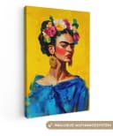 OneMillionCanvasses® Leinwandbild Frida Kahlo Frau Gelb Blau Blumen Bild 2