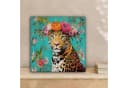 OneMillionCanvasses® Leinwandbild Leopard mit Blumenkrone türkis Bild 1