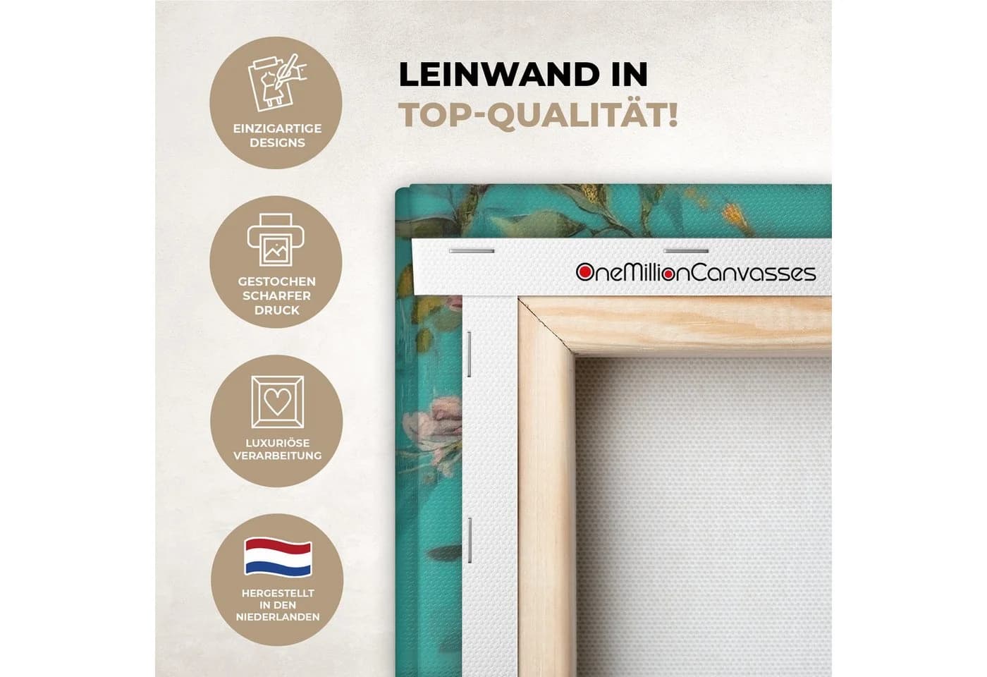 OneMillionCanvasses® Leinwandbild Leopard mit Blumenkrone türkis - Bild 3