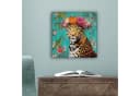 OneMillionCanvasses® Leinwandbild Leopard mit Blumenkrone türkis Bild 5