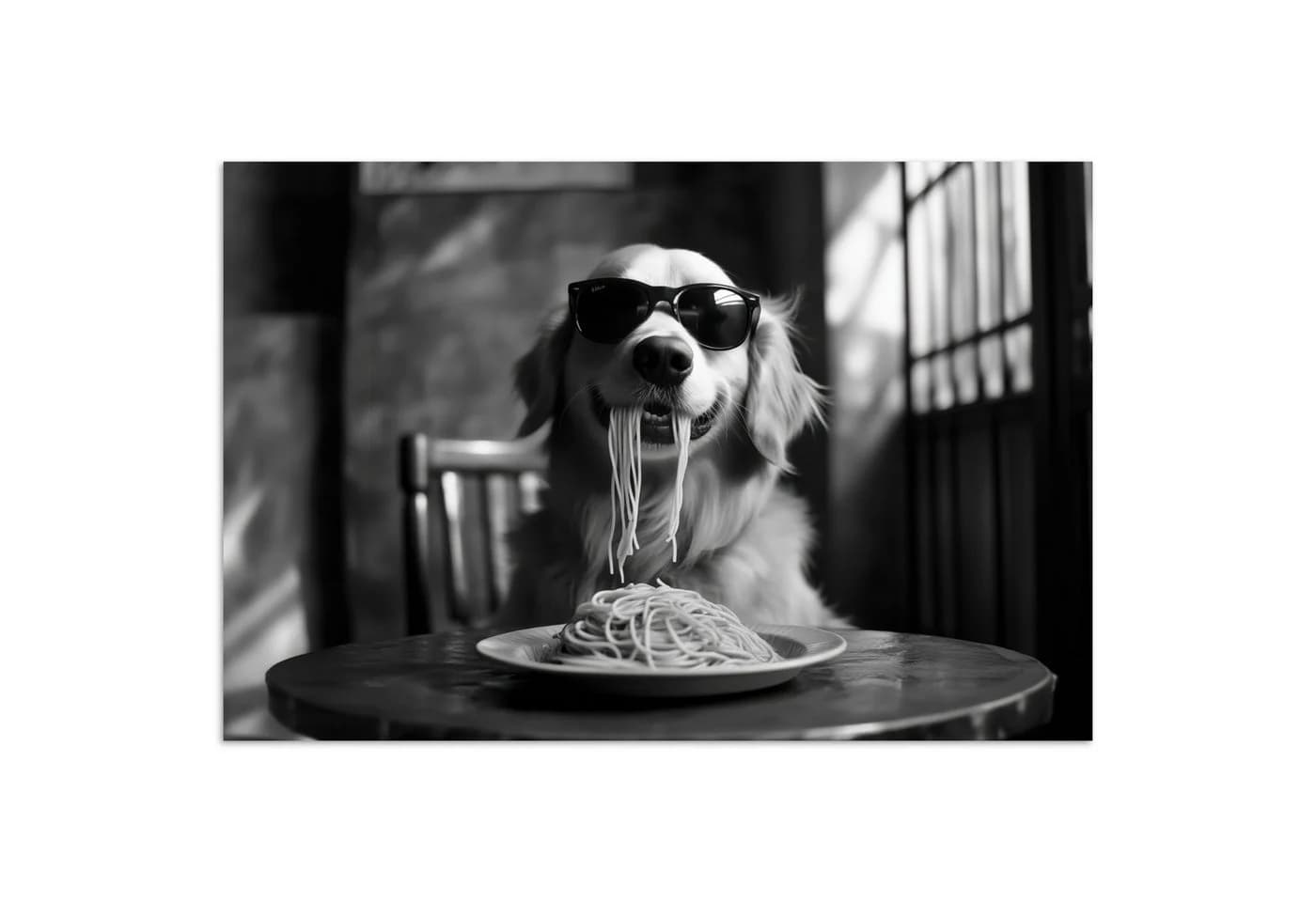 MuchoWow Poster Golden Retriever Schwarz-Weiß mit Spaghetti - Bild 2