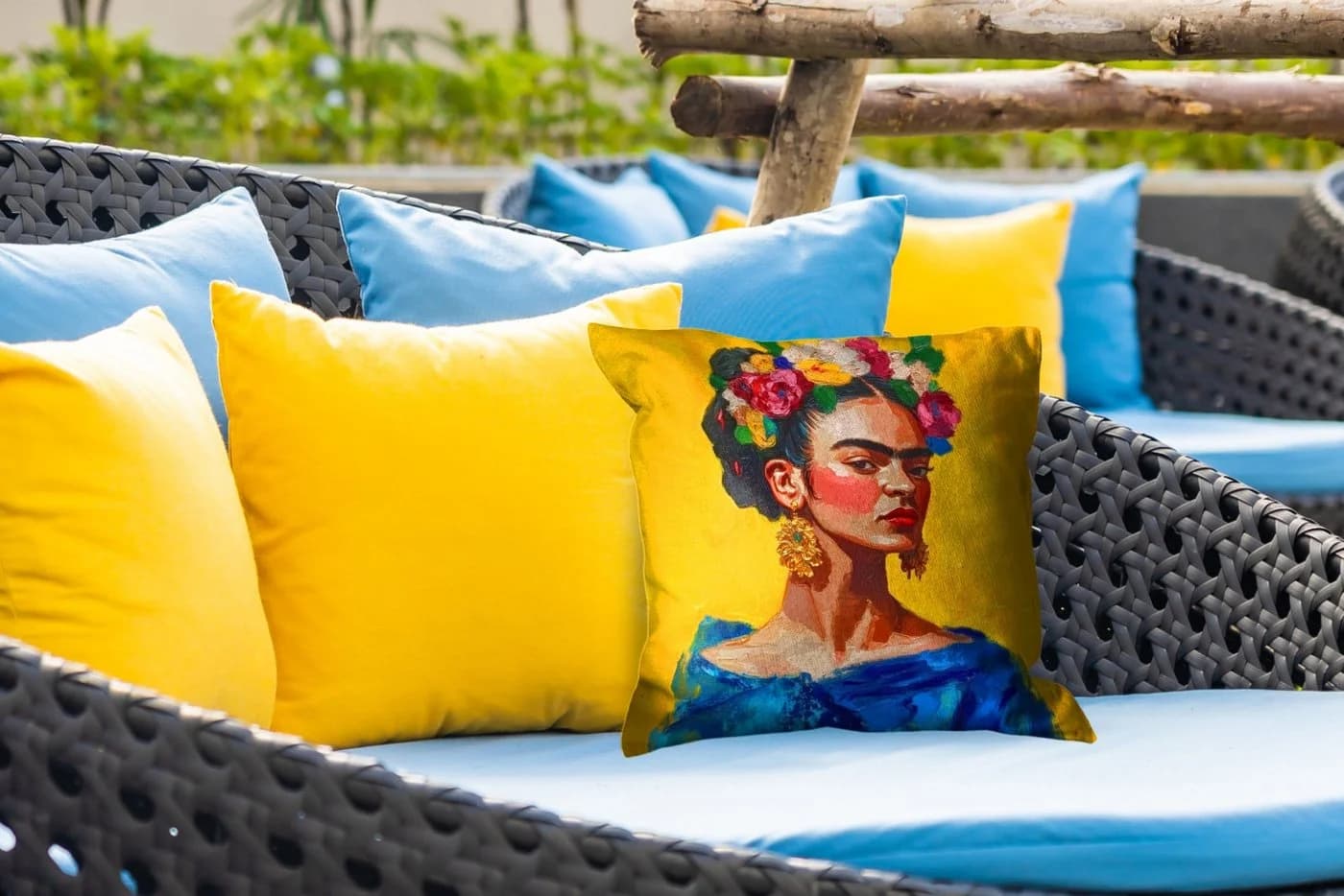MuchoWow Dekokissen Frida Kahlo Motiv 40x40 cm Gelb Blau - Bild 3