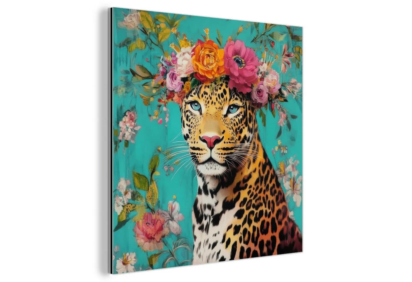 MuchoWow Metallbild Leopard Blumen Krone 20x20 cm - Bild 2