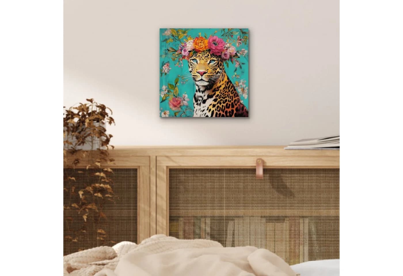 MuchoWow Metallbild Leopard Blumen Krone 20x20 cm - Bild 5
