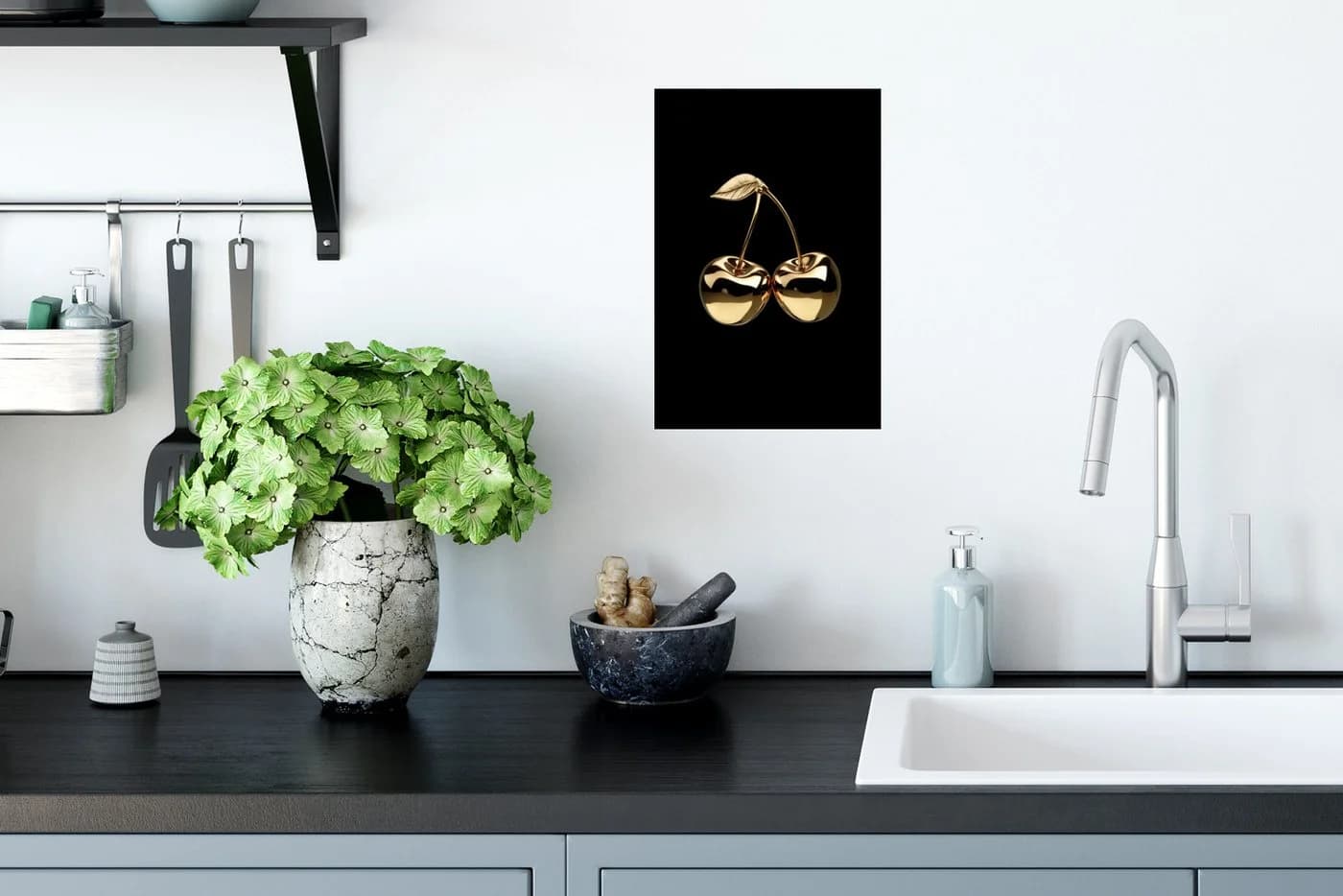 MuchoWow Wandsticker Kirsche Schwarz Gold Vlies - Bild 3
