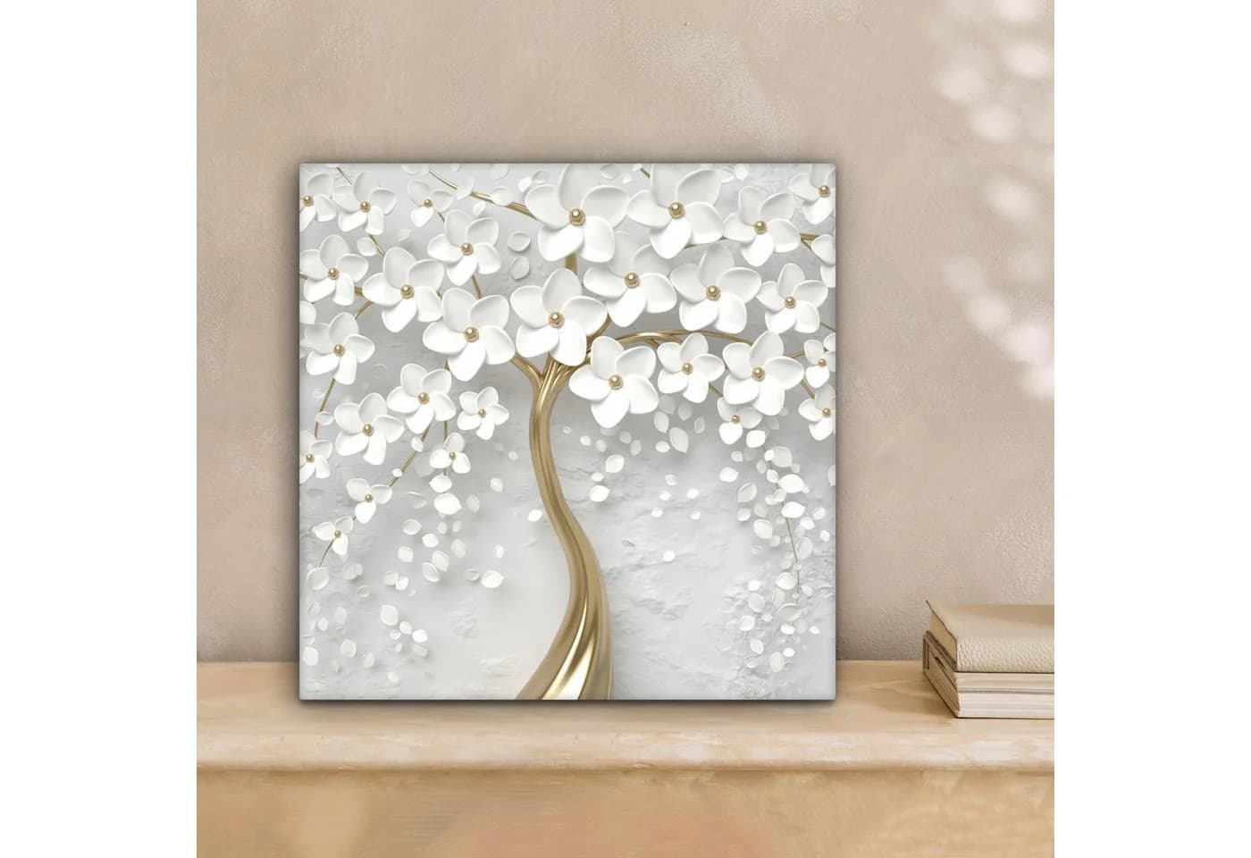 OneMillionCanvasses® Leinwandbild Baum Weiß Abstrakt Blume Gold Fotodruck Wandbild Deko