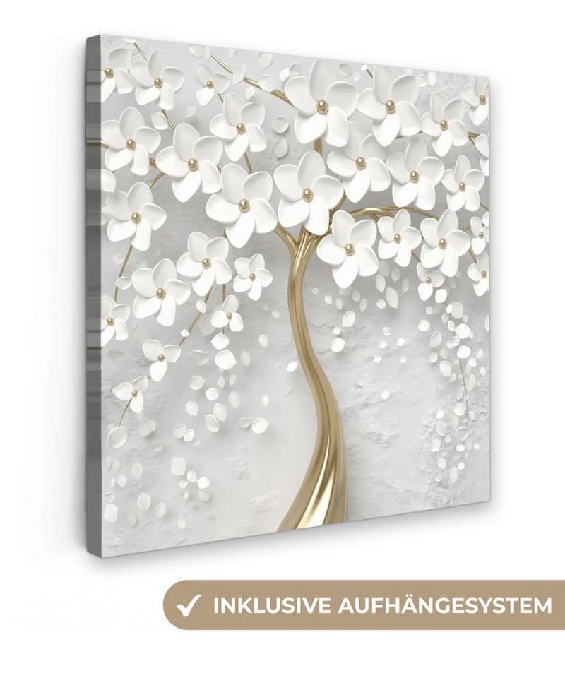 OneMillionCanvasses® Leinwandbild Baum Weiß Abstrakt Blume Gold Fotodruck Wandbild Deko - Bild 2