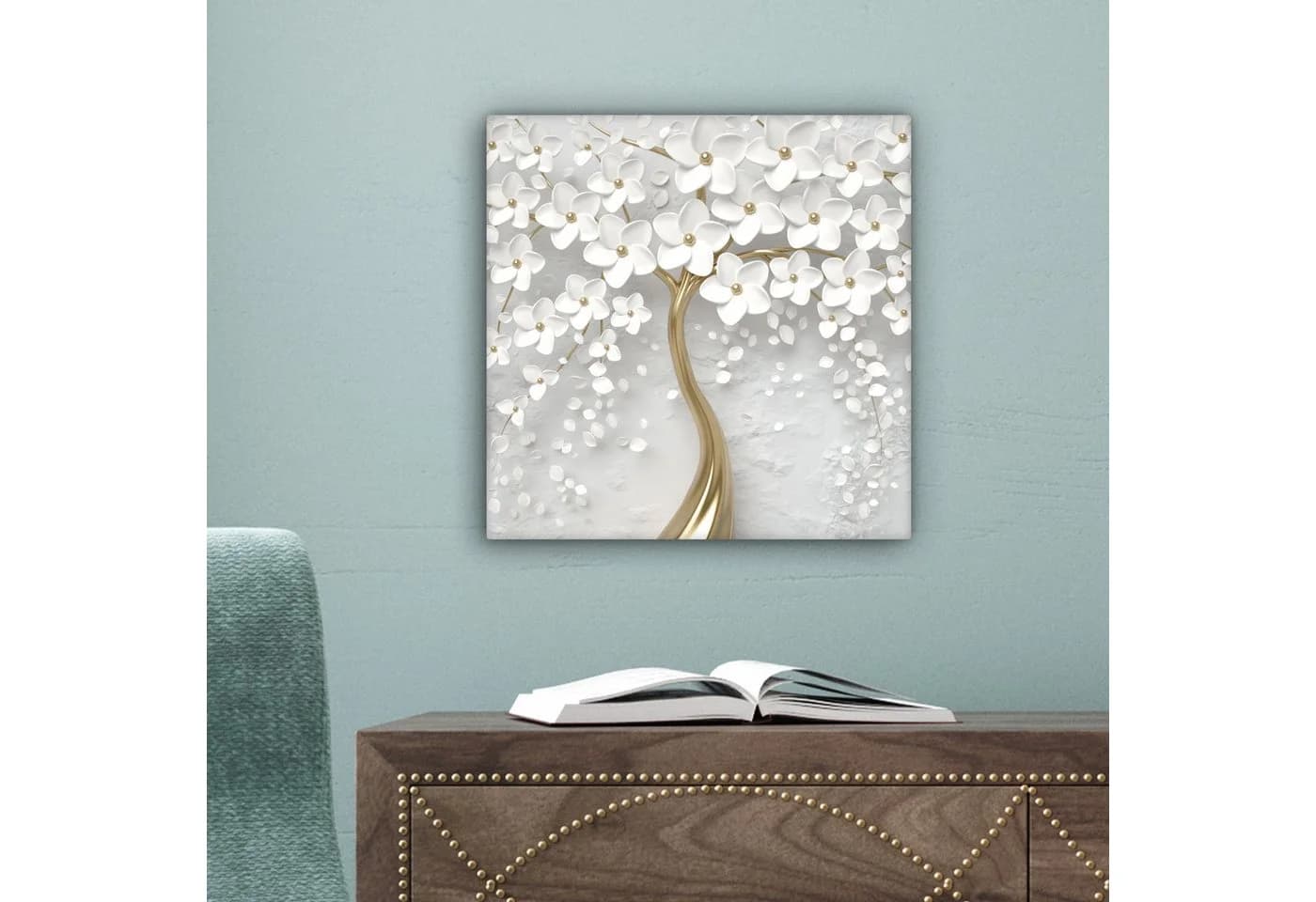 OneMillionCanvasses® Leinwandbild Baum Weiß Abstrakt Blume Gold Fotodruck Wandbild Deko - Bild 5
