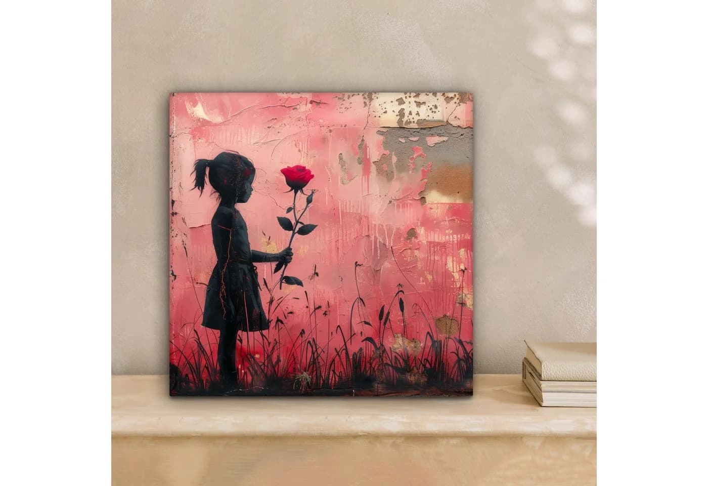 OneMillionCanvasses® Leinwandbild Graffiti Rosa Mädchen Rose 20x20 cm