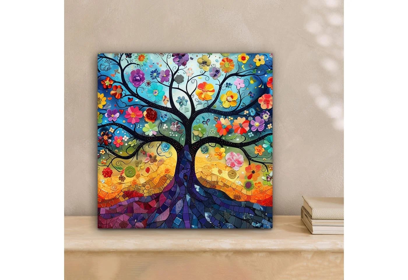 OneMillionCanvasses® Leinwandbild Baum - Bunt - Blumen - Kunst - Abstrakt, Fotodruck (1 St), Wandbild, Deko Schlafzimmer Wohnzimmer Flur