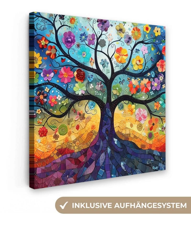 OneMillionCanvasses® Leinwandbild Baum - Bunt - Blumen - Kunst - Abstrakt, Fotodruck (1 St), Wandbild, Deko Schlafzimmer Wohnzimmer Flur - Bild 2