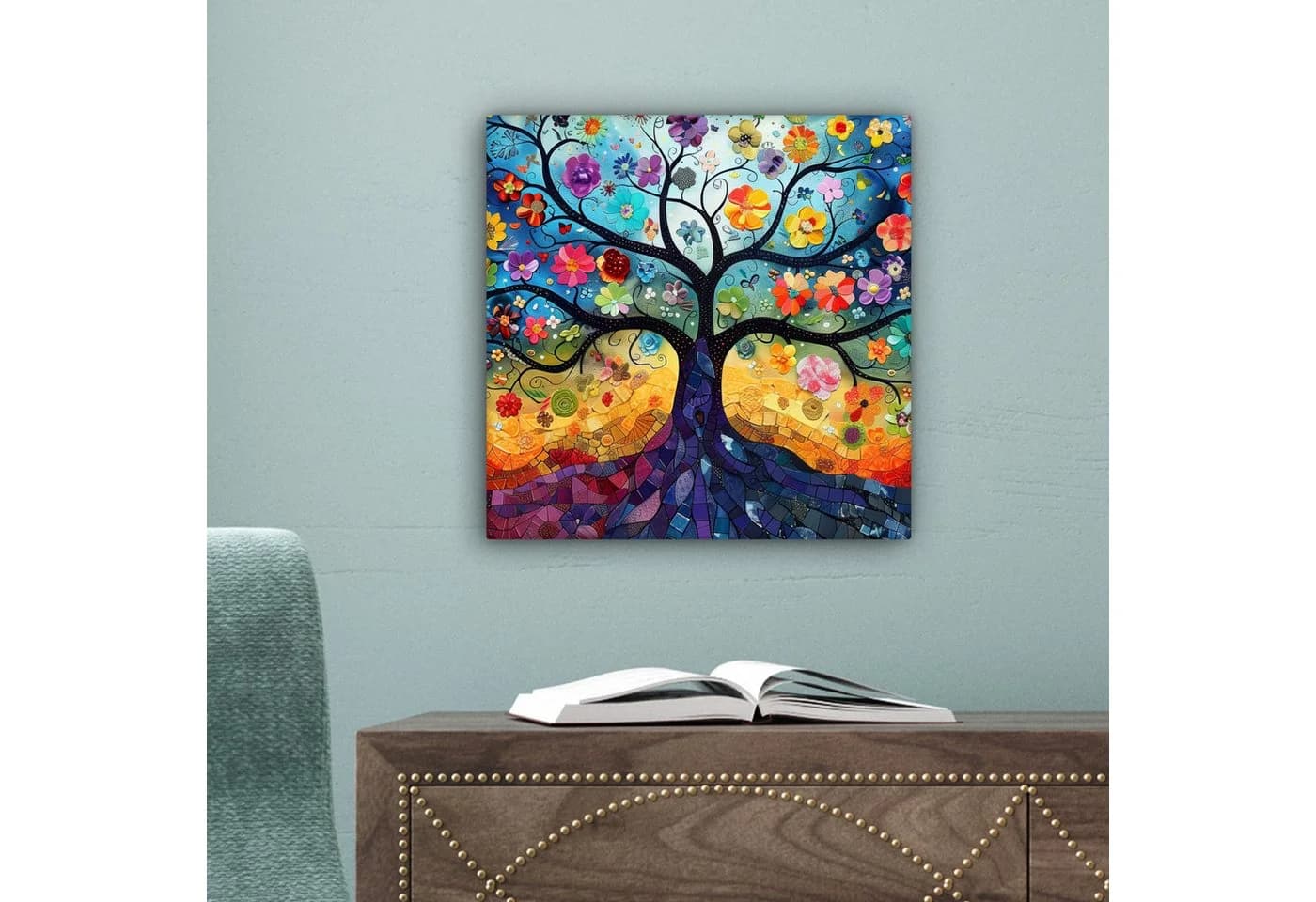 OneMillionCanvasses® Leinwandbild Baum - Bunt - Blumen - Kunst - Abstrakt, Fotodruck (1 St), Wandbild, Deko Schlafzimmer Wohnzimmer Flur - Bild 5
