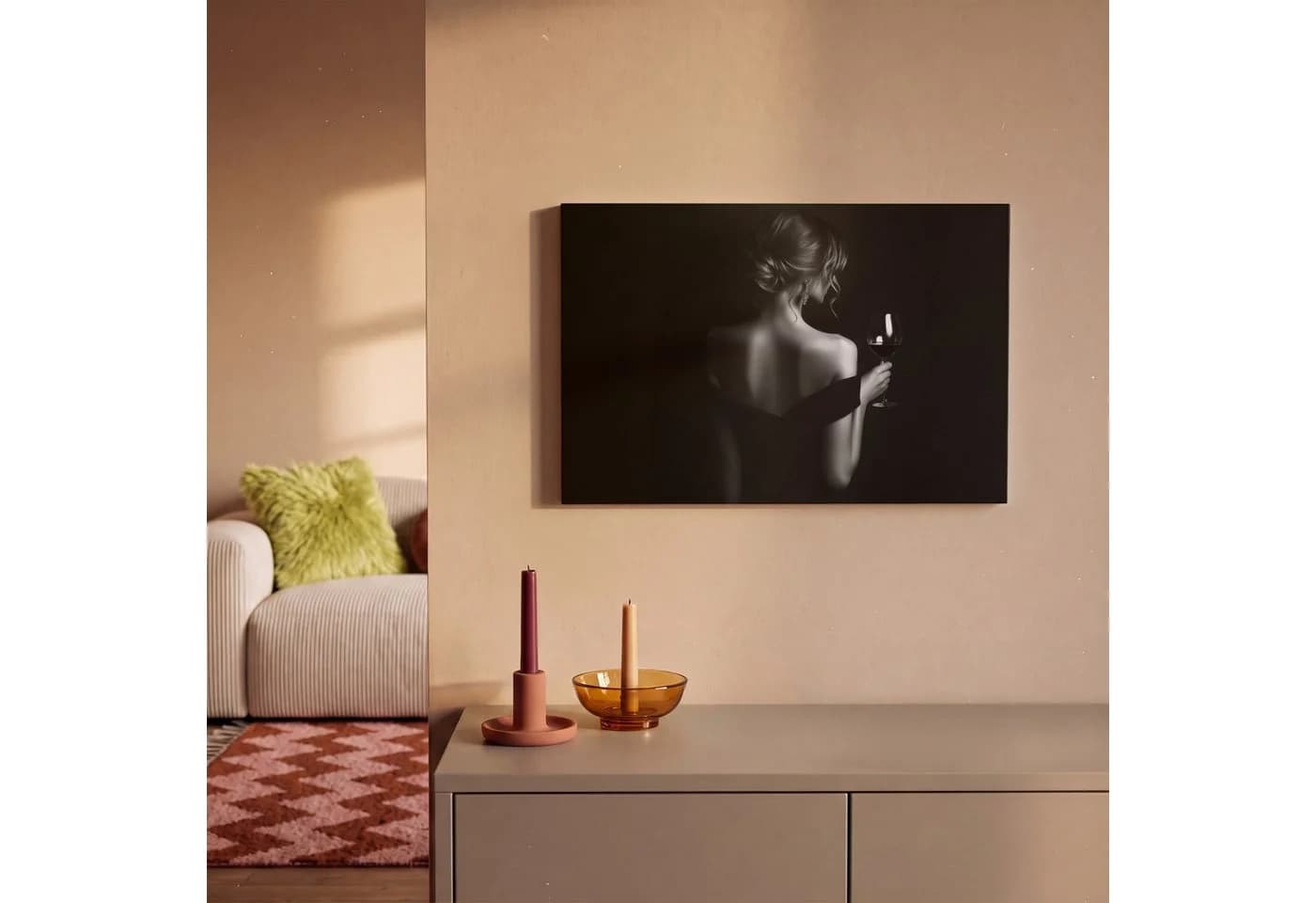 OneMillionCanvasses® Leinwandbild Frau Wein Kleid 30x20 cm