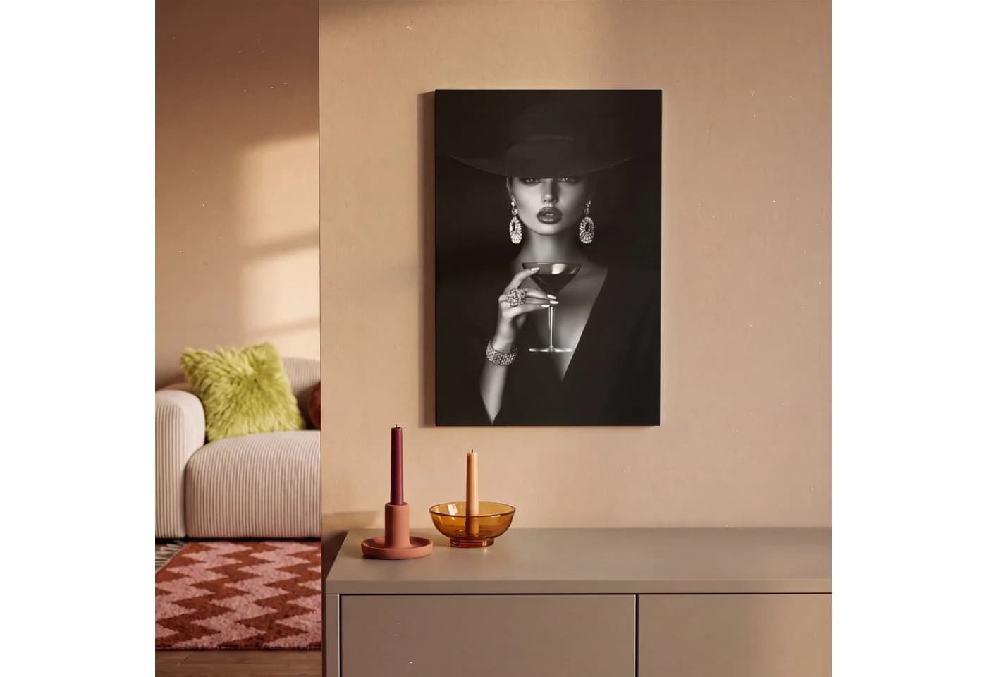 OneMillionCanvasses® Leinwandbild Frau Cocktail Schwarz 20x30 cm