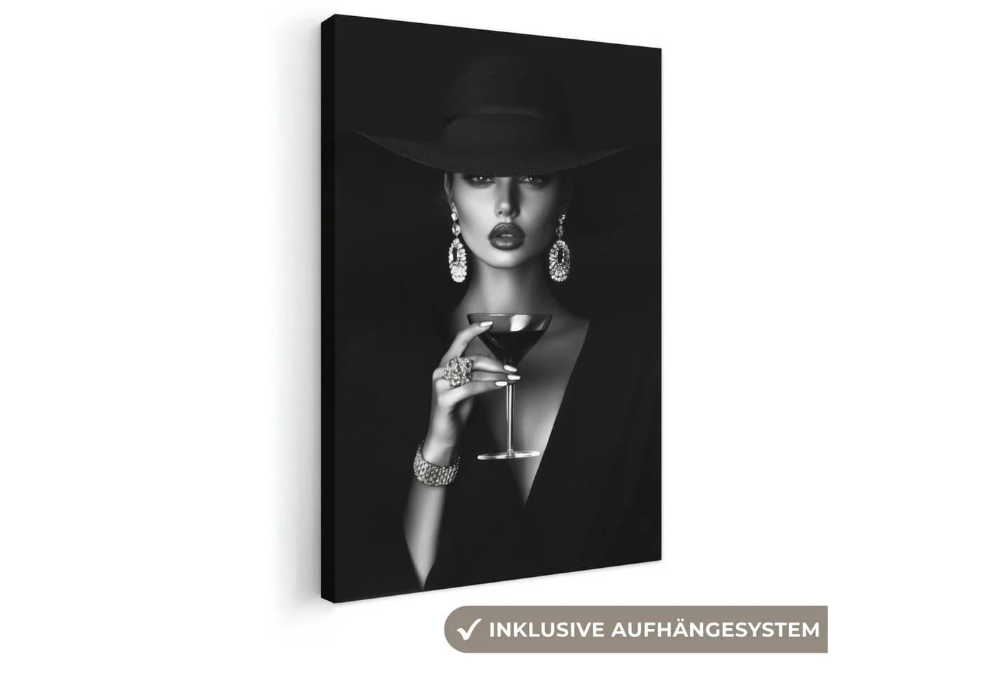 OneMillionCanvasses® Leinwandbild Frau Cocktail Schwarz 20x30 cm - Bild 2