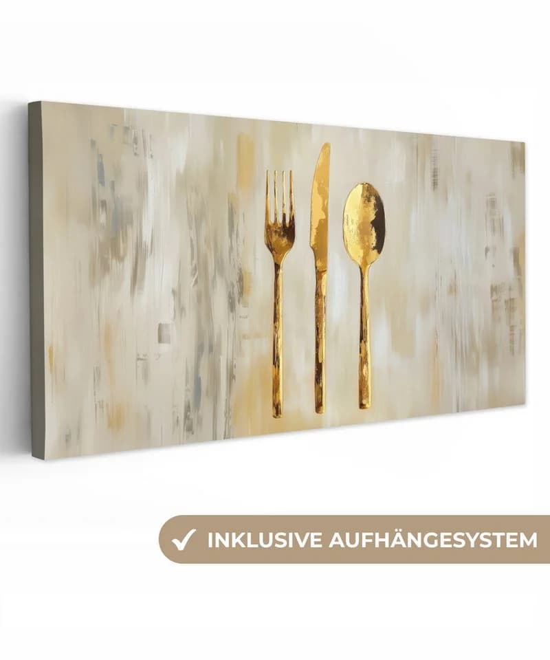 OneMillionCanvasses® Leinwandbild Panorama Gold Besteck 40x20 cm - Bild 2