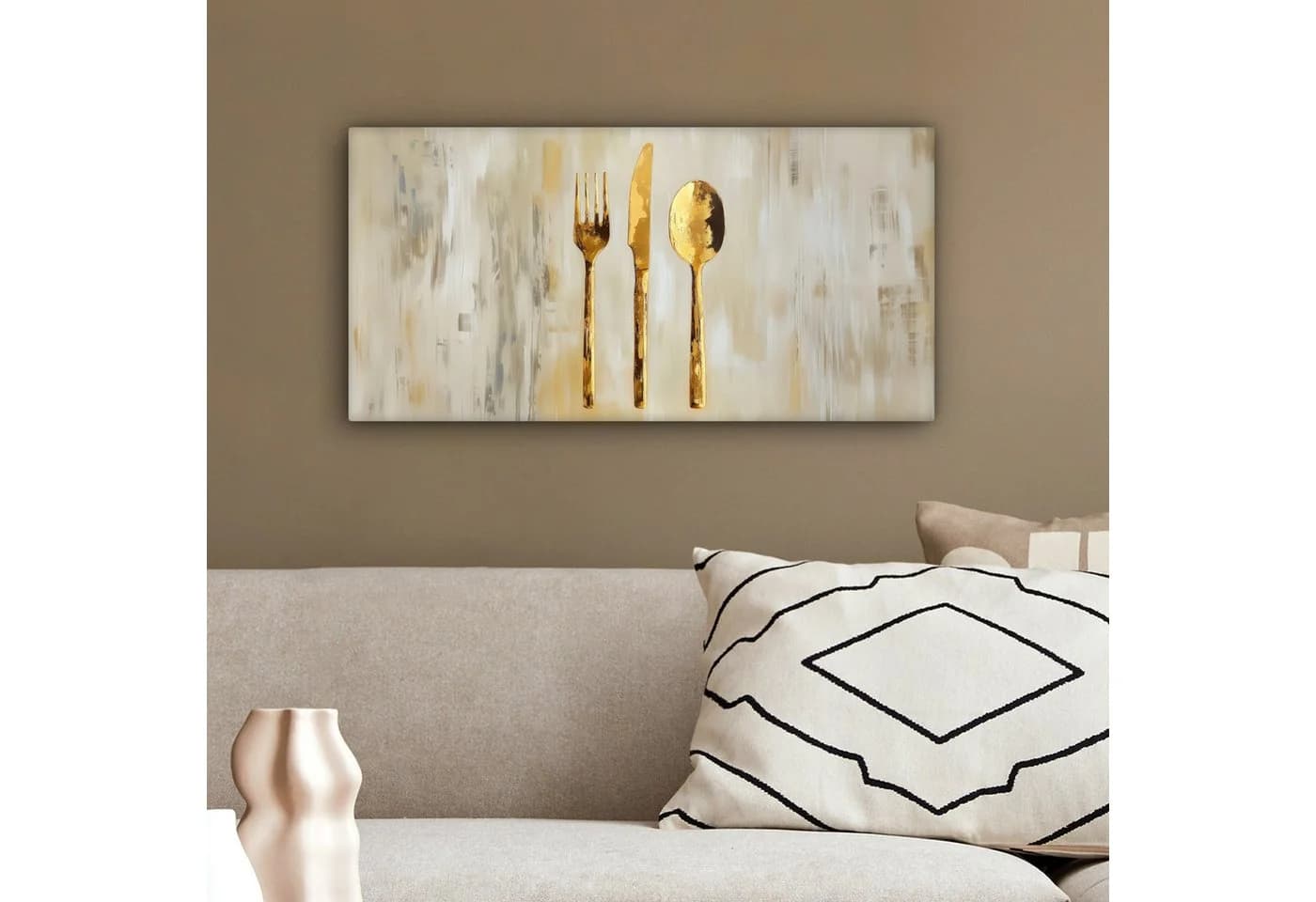 OneMillionCanvasses® Leinwandbild Panorama Gold Besteck 40x20 cm - Bild 4
