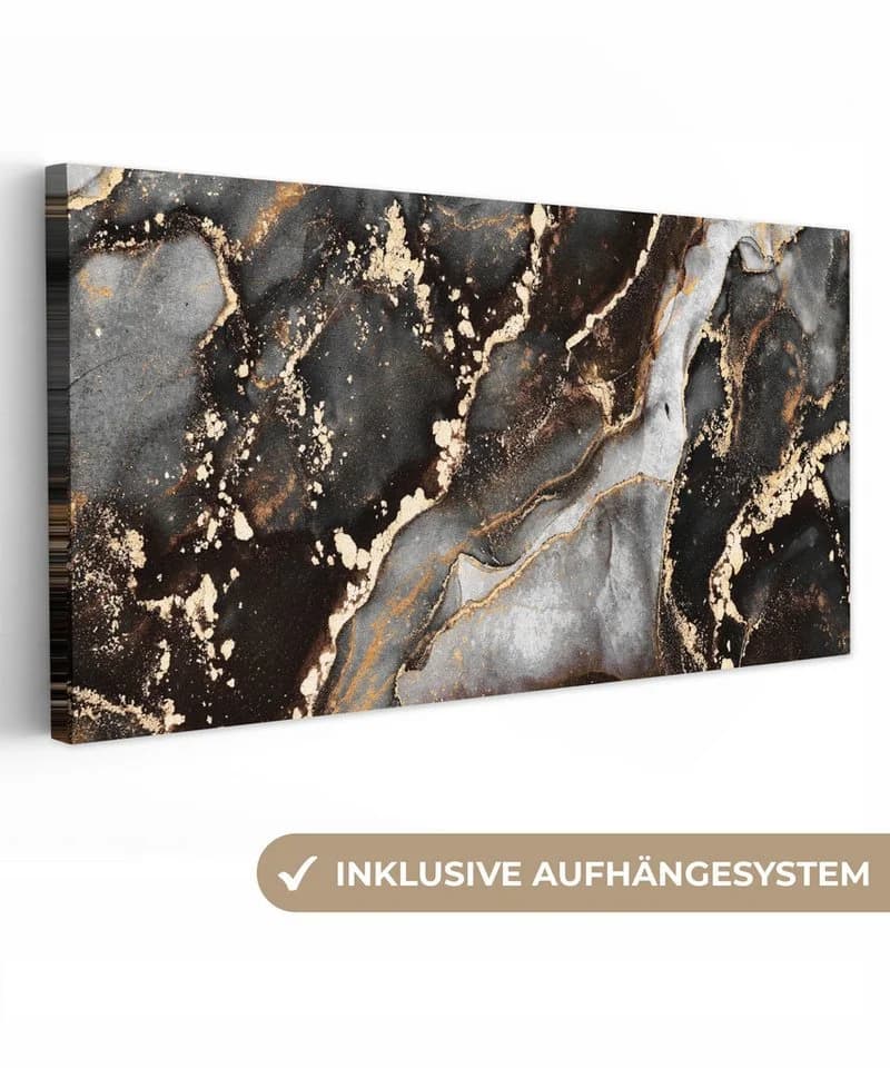 OneMillionCanvasses® Leinwandbild Panorama Marmor Gold Glitzer 40x20 cm - Bild 2