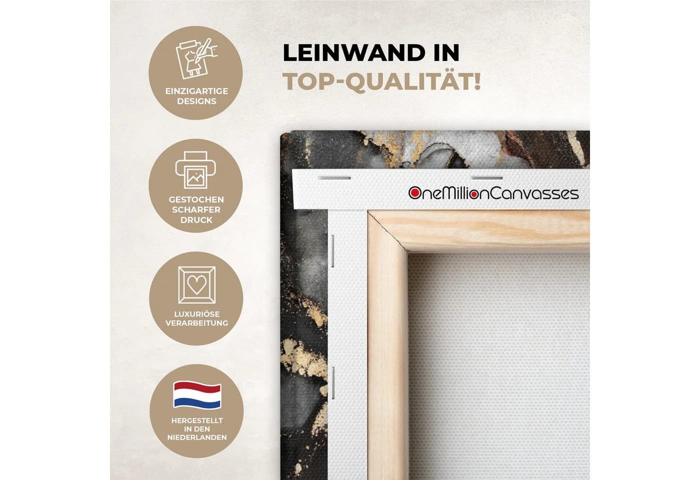 OneMillionCanvasses® Leinwandbild Panorama Marmor Gold Glitzer 40x20 cm - Bild 3