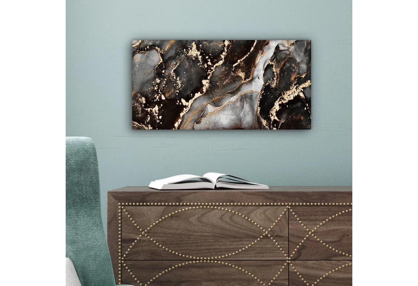 OneMillionCanvasses® Leinwandbild Panorama Marmor Gold Glitzer 40x20 cm - Bild 5