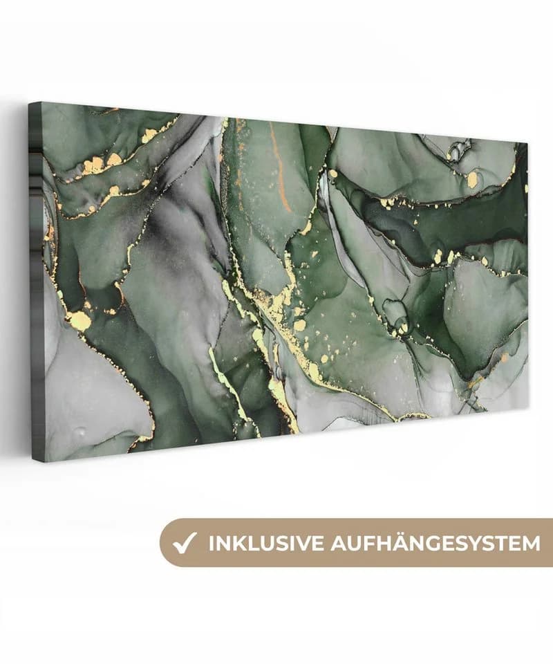 OneMillionCanvasses® Leinwandbild Panorama Luxus Marmor Grün Fotodruck Wandbild - Bild 2