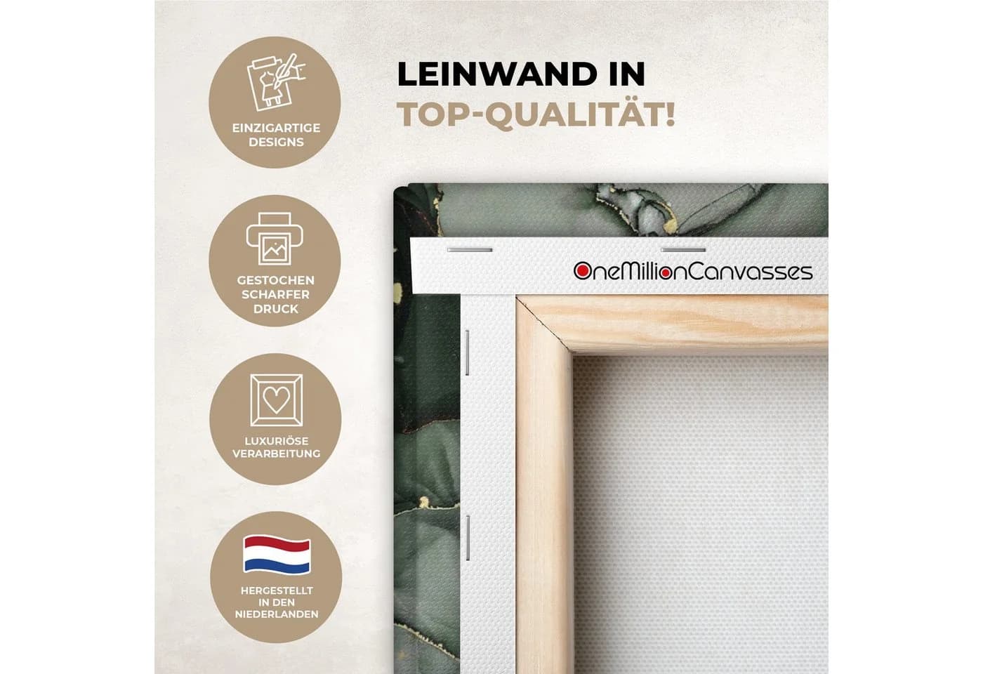 OneMillionCanvasses® Leinwandbild Panorama Luxus Marmor Grün Fotodruck Wandbild - Bild 3