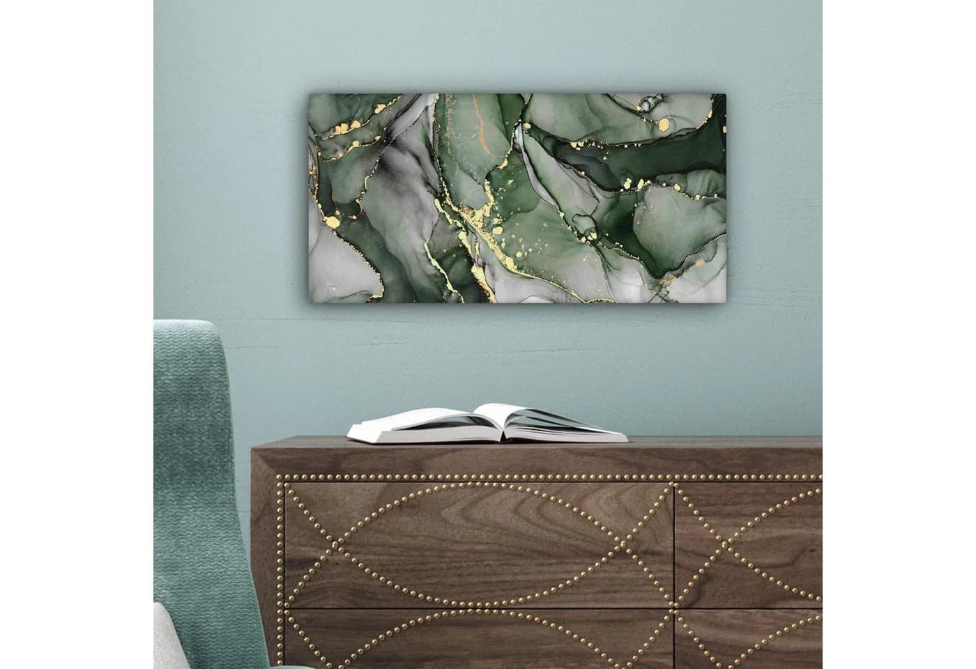 OneMillionCanvasses® Leinwandbild Panorama Luxus Marmor Grün Fotodruck Wandbild - Bild 5