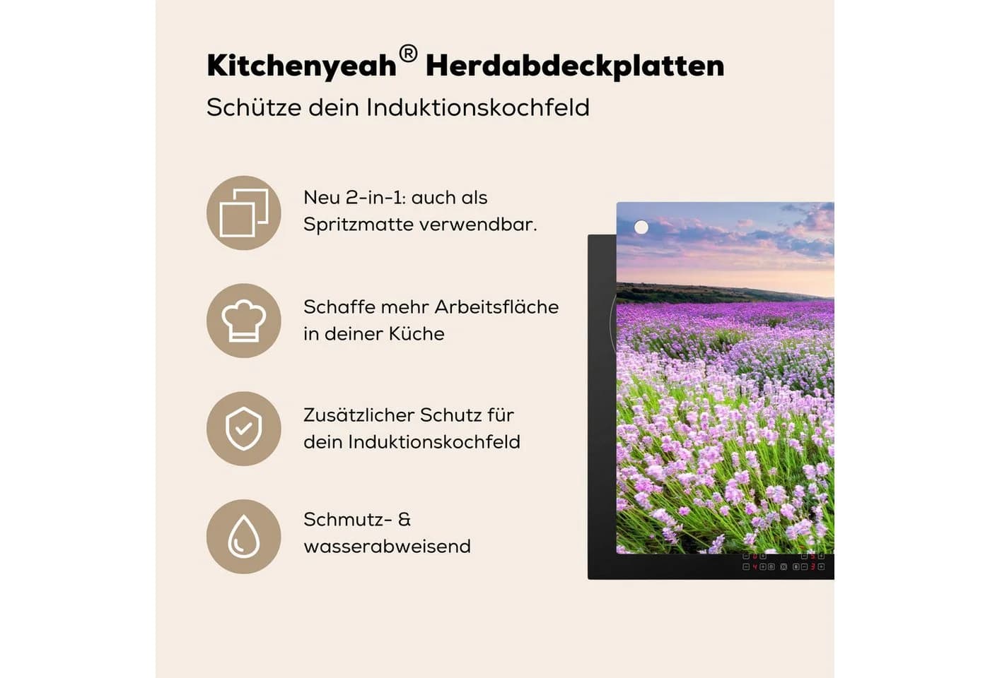 KitchenYeah Küchenrückwand Lavendel Blumenfeld Spritzschutz Herdabdeckplatte - Bild 4