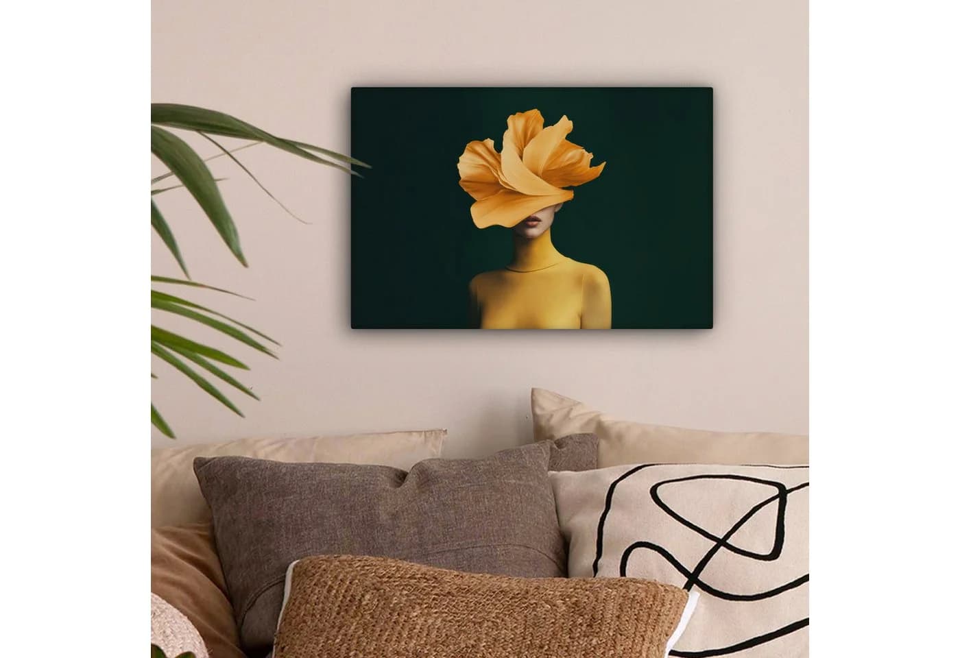 OneMillionCanvasses® Leinwandbild Frau mit gelber Blume