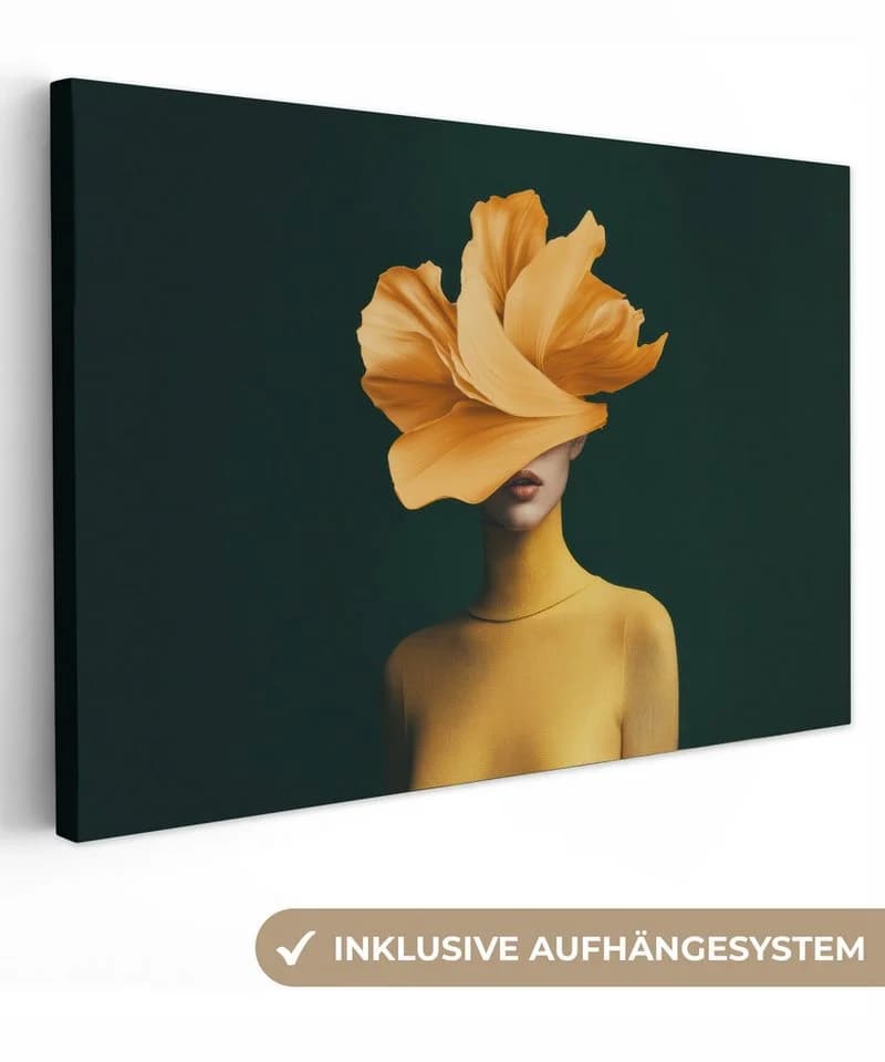 OneMillionCanvasses® Leinwandbild Frau mit gelber Blume - Bild 2
