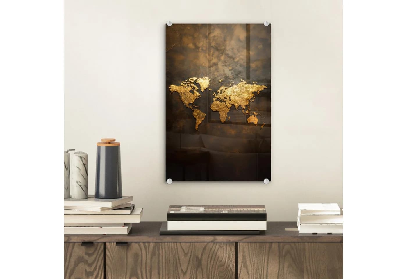 MuchoWow Acrylglasbild Weltkarte Gold Rost Dekoration