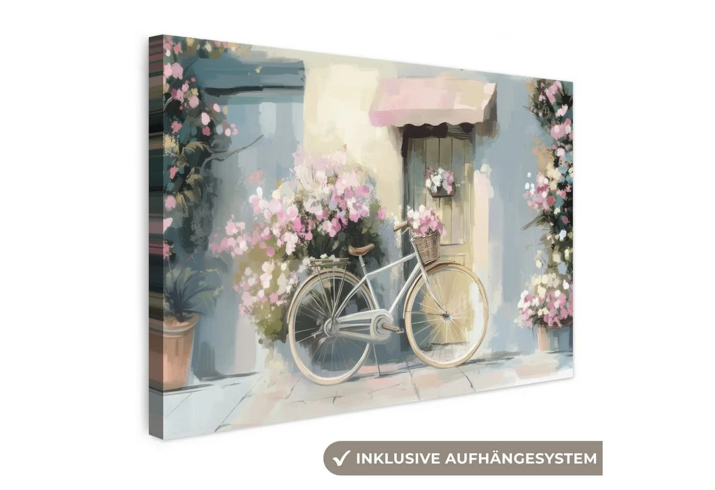 OneMillionCanvasses® Leinwandbild Fahrrad Pastellfarben Blumen Fotodruck 30x20 cm - Bild 2