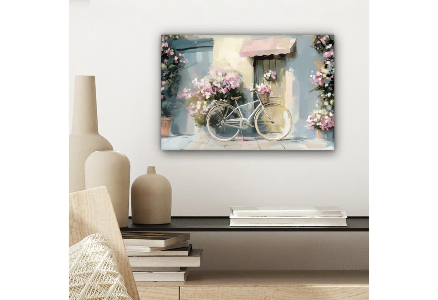 OneMillionCanvasses® Leinwandbild Fahrrad Pastellfarben Blumen Fotodruck 30x20 cm - Bild 4