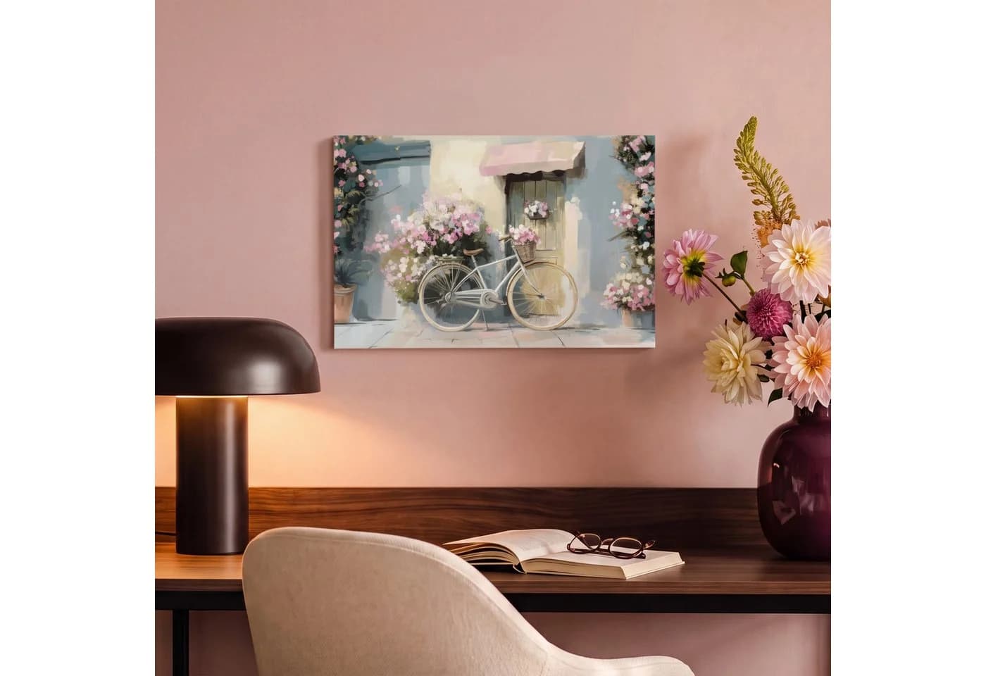 OneMillionCanvasses® Leinwandbild Fahrrad Pastellfarben Blumen Fotodruck 30x20 cm - Bild 5