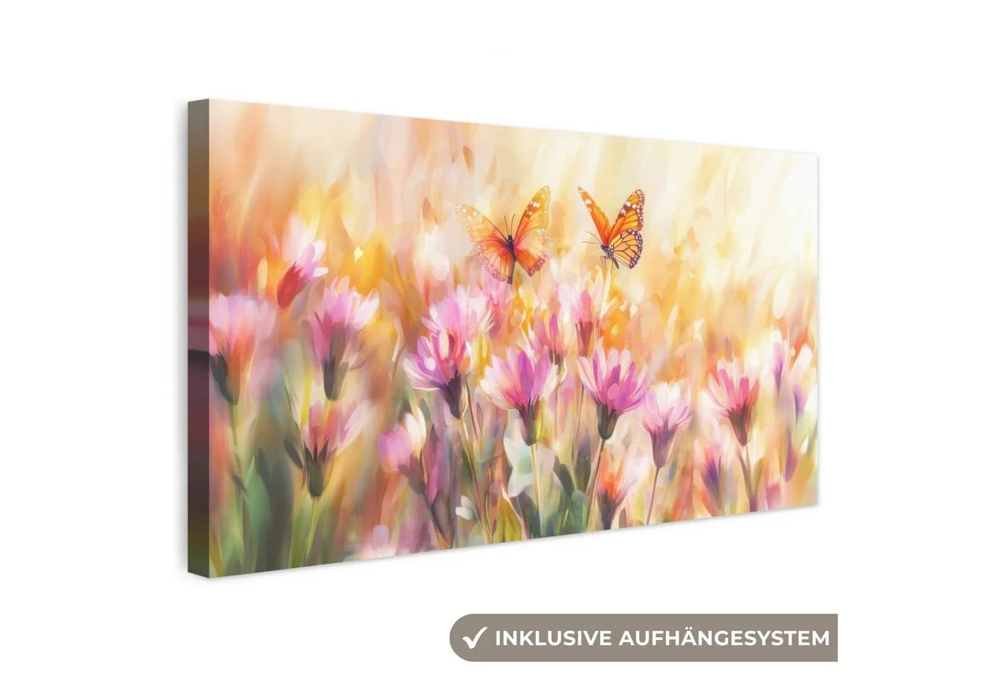 OneMillionCanvasses® Leinwandbild Panorama Schmetterlinge Orange Rosa - Bild 2