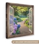 OneMillionCanvasses® Leinwandbild Garten mit Hortensien Blau/Rosa Bild 2