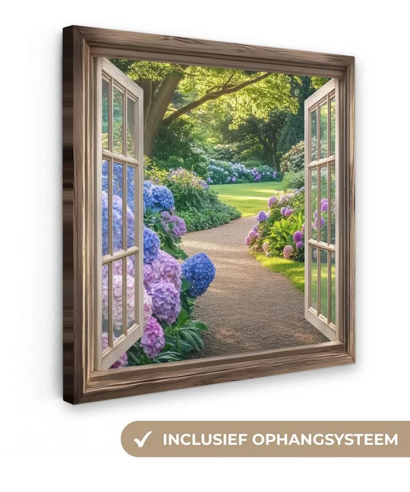 OneMillionCanvasses® Leinwandbild Garten mit Hortensien Blau/Rosa - Bild 2