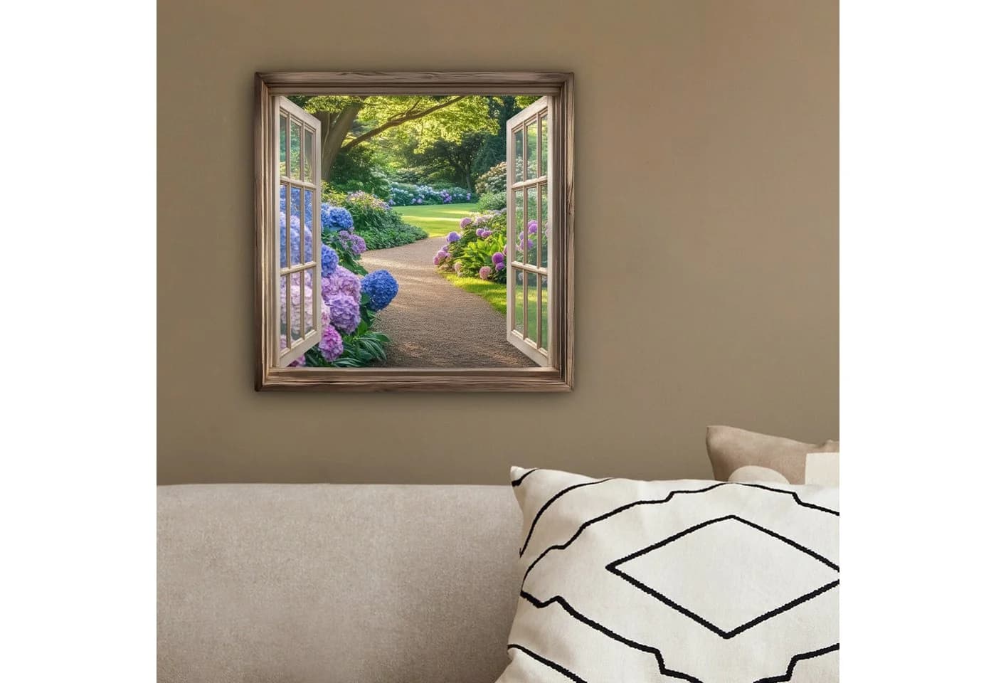 OneMillionCanvasses® Leinwandbild Garten mit Hortensien Blau/Rosa - Bild 4