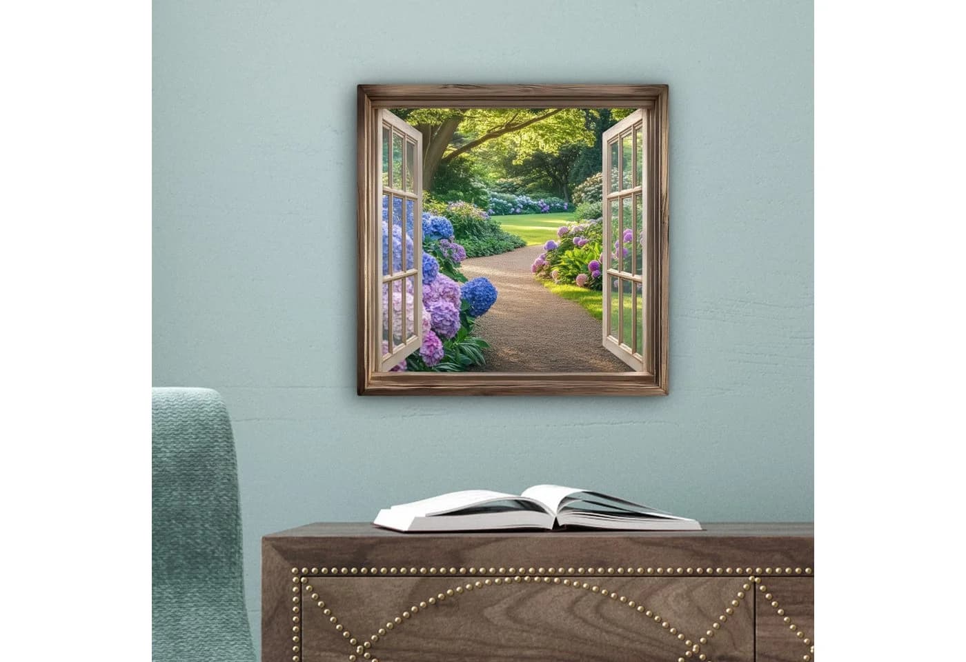 OneMillionCanvasses® Leinwandbild Garten mit Hortensien Blau/Rosa - Bild 5