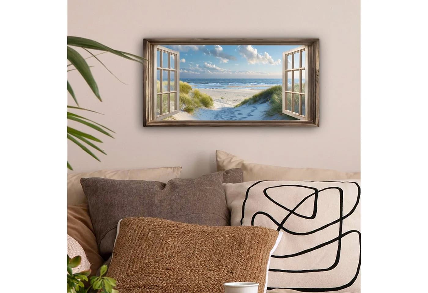 OneMillionCanvasses® Leinwandbild Panorama Strand Blau Beige