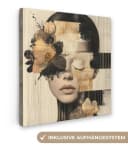 OneMillionCanvasses® Leinwandbild Frau mit Blumen Schwarz Gold Bild 2