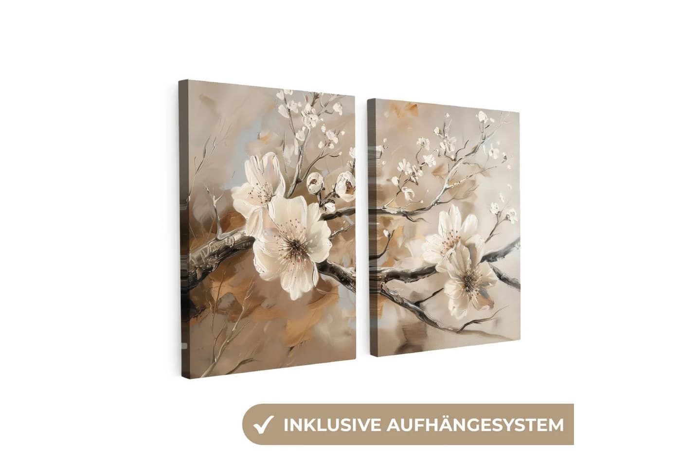 MuchoWow Leinwandbild Blüte Beige Abstrakt 2er Set - Bild 2