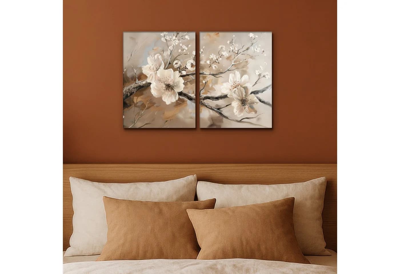 MuchoWow Leinwandbild Blüte Beige Abstrakt 2er Set - Bild 4