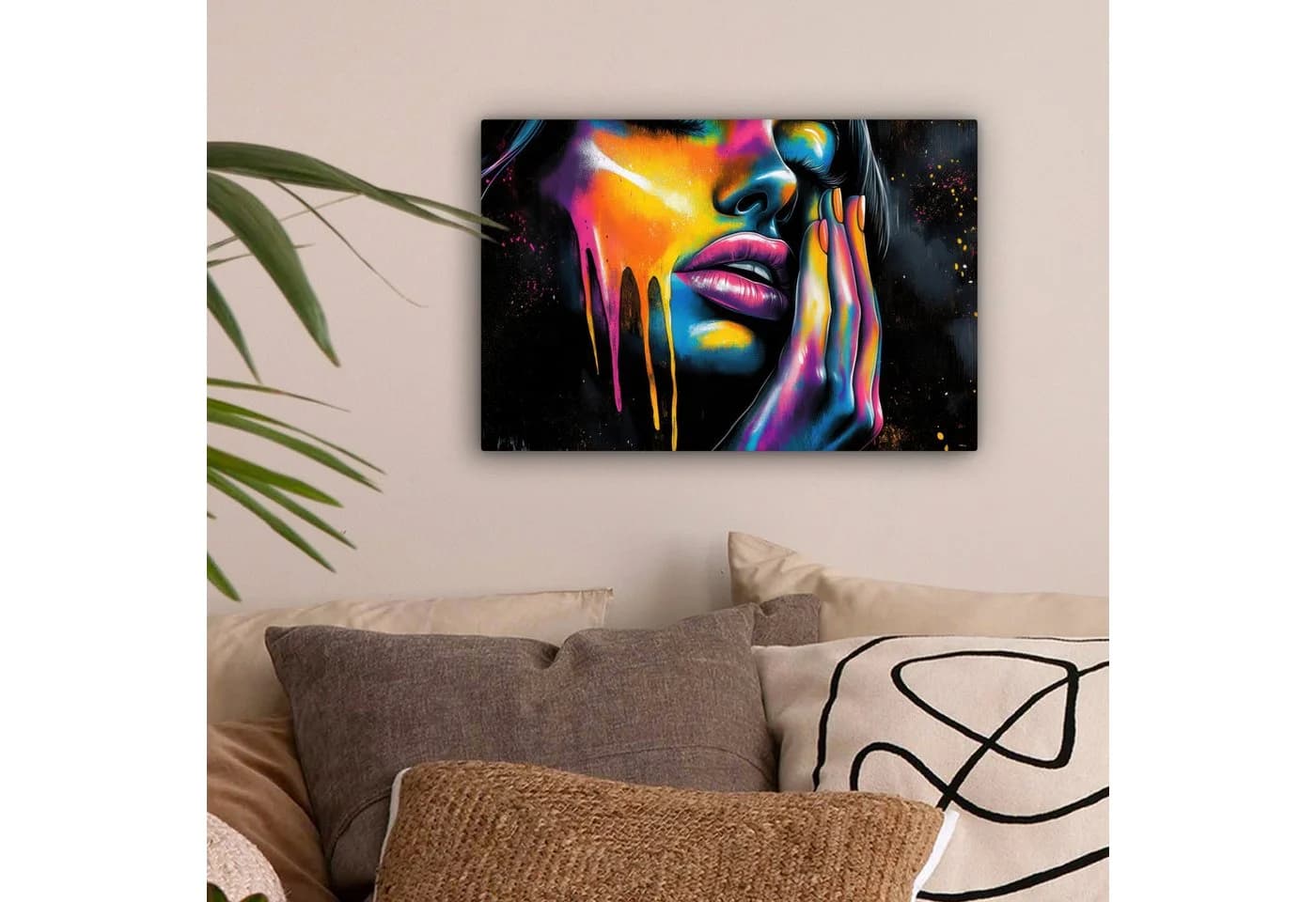 OneMillionCanvasses® Leinwandbild Frau - Gesicht - Farbe - Künstlerisch, Fotodruck 30x20 cm