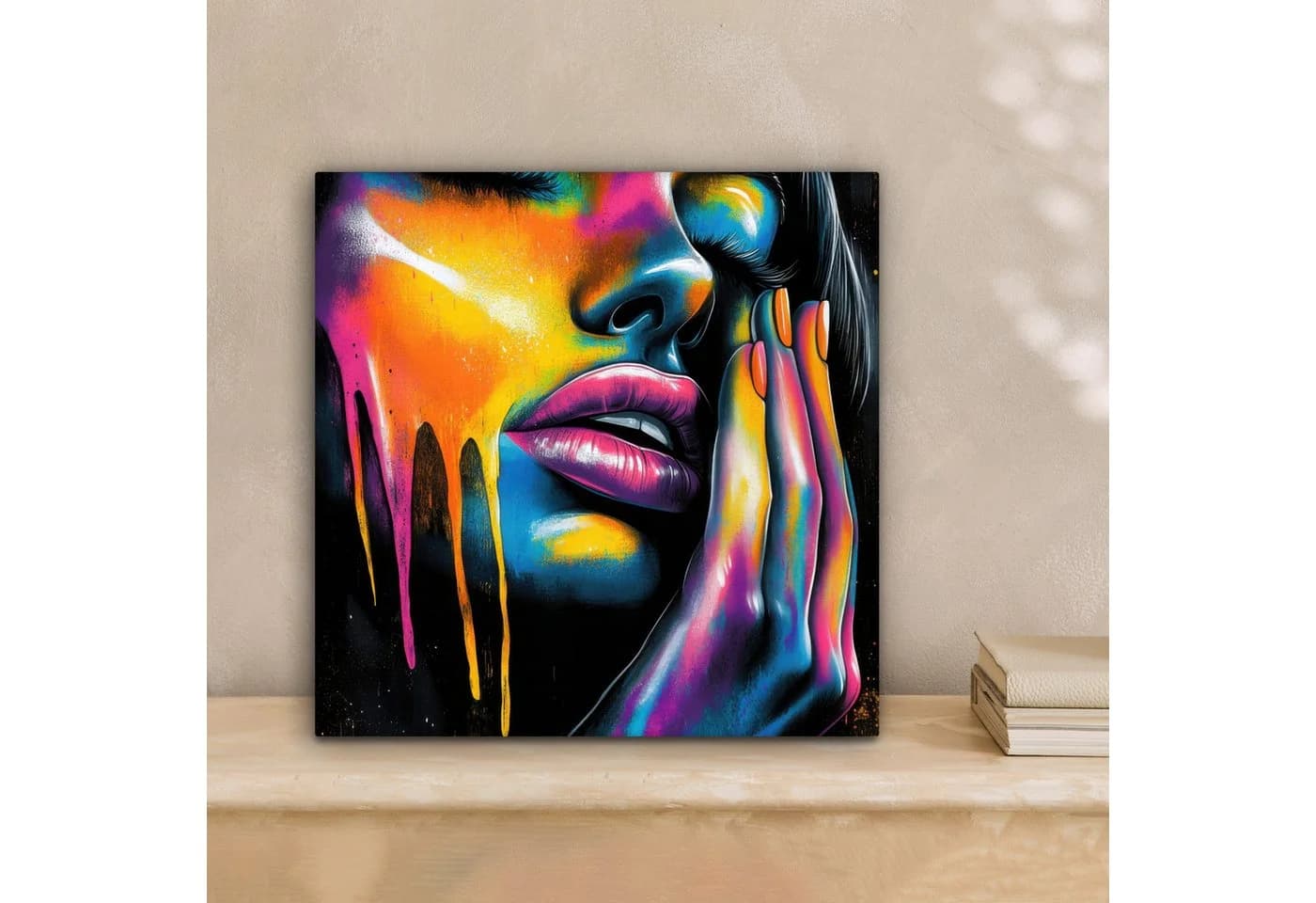 OneMillionCanvasses® Leinwandbild Frau mit bunten Farbtropfen