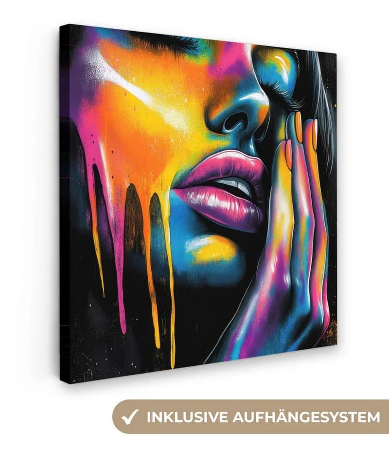 OneMillionCanvasses® Leinwandbild Frau mit bunten Farbtropfen - Bild 2