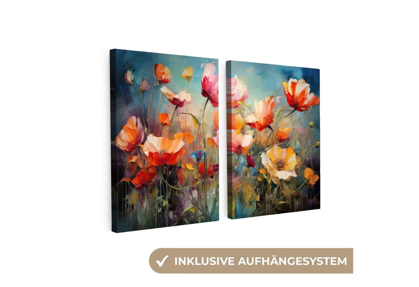 MuchoWow Leinwandbild Blumen Bunt Abstrakt 2er Set - Bild 2