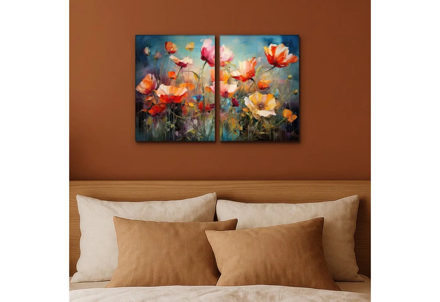 MuchoWow Leinwandbild Blumen Bunt Abstrakt 2er Set - Bild 4
