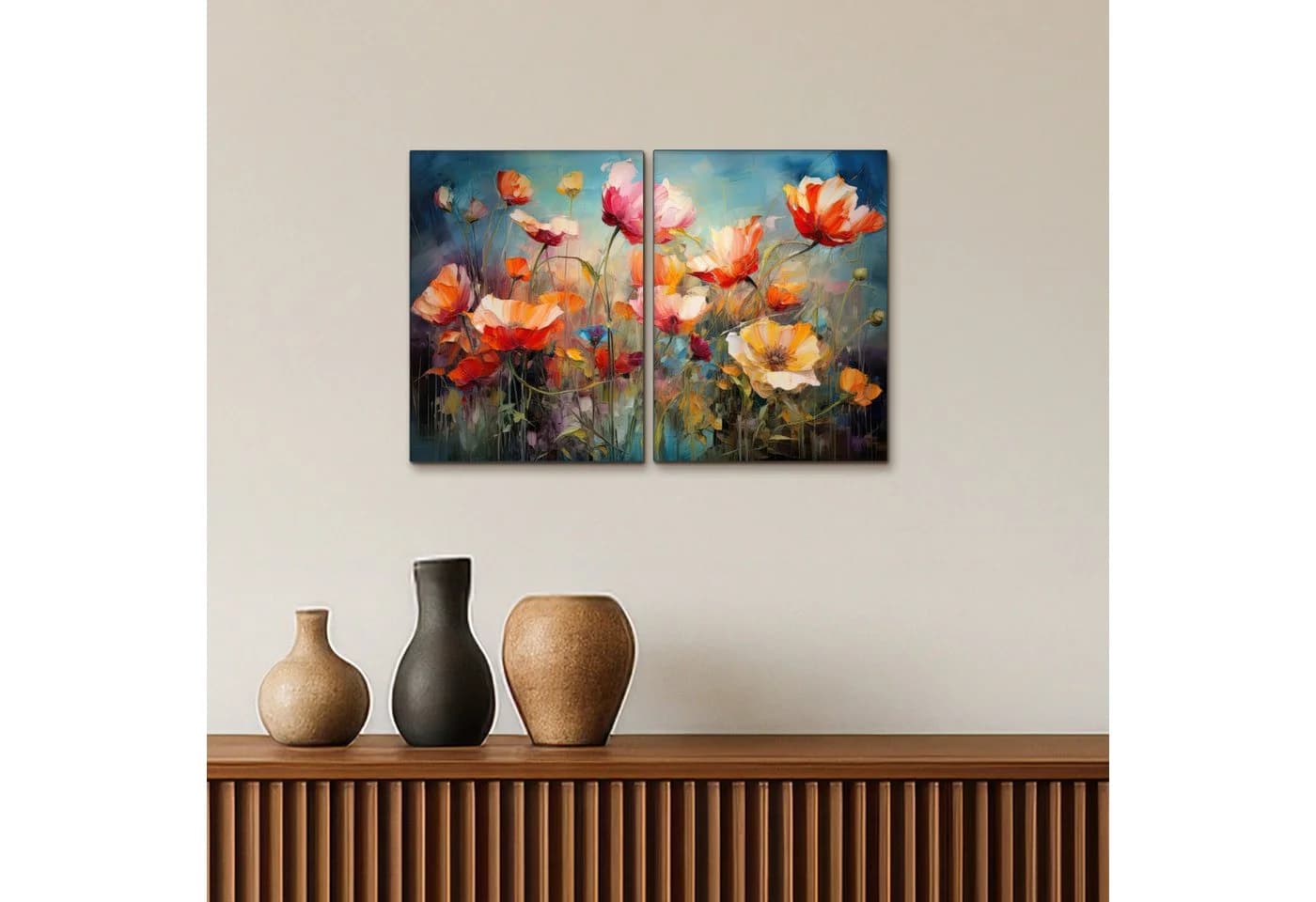 MuchoWow Leinwandbild Blumen Bunt Abstrakt 2er Set - Bild 5